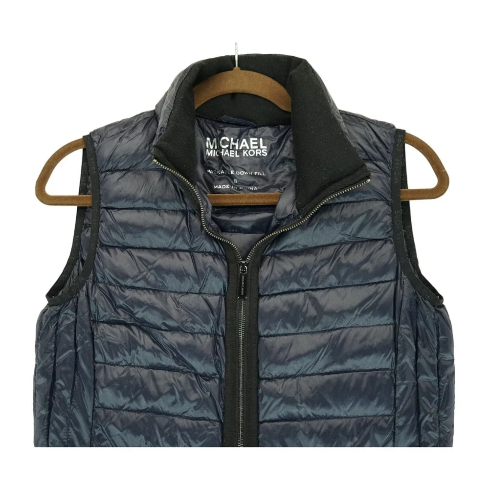 Michael Michael Kors Packable Down Fill Puffer Vest Size S Navy‎ Full Zip Nylon